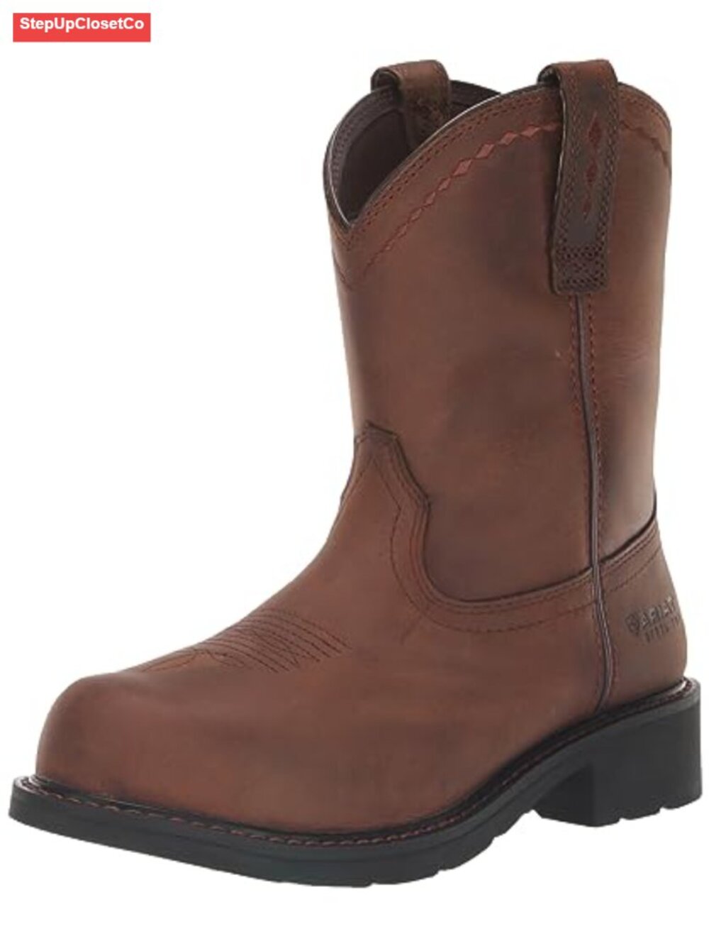 Full-Grain Leather Steel Toe Pull-On Work Boots 8-Inch Slip Resistant